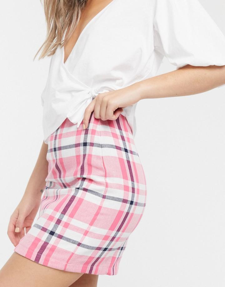 Heartbreak Tailored Mini Skirt In Pink Check-multi