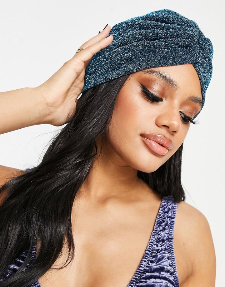 Asos Design Glitter Knot Front Hat In Blue