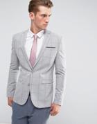 Asos Super Skinny Blazer With Pink Windowpane Check - Gray