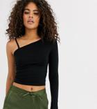 Asos Design Tall Top With One Shoulder Strap Detail In Black