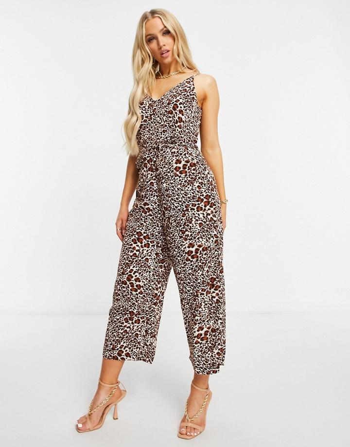 Ax Paris Cami Jumpsuit In Leopard-multi