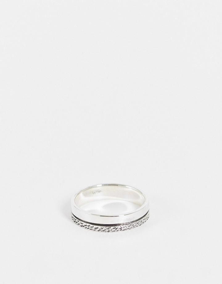 Asos Design Sterling Silver Band Ring With Hammered Detail
