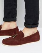 Asos Loafers In Burgundy Suede With Tassel Detail - Red