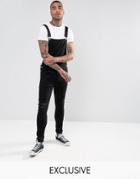 Granted Skinny Overalls In Black With Ripped Knees - Black