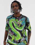 Asos Design Oversized T-shirt With All Over Dragon Print-black