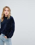 Pull & Bear Chenille Slouchy Sweater - Navy
