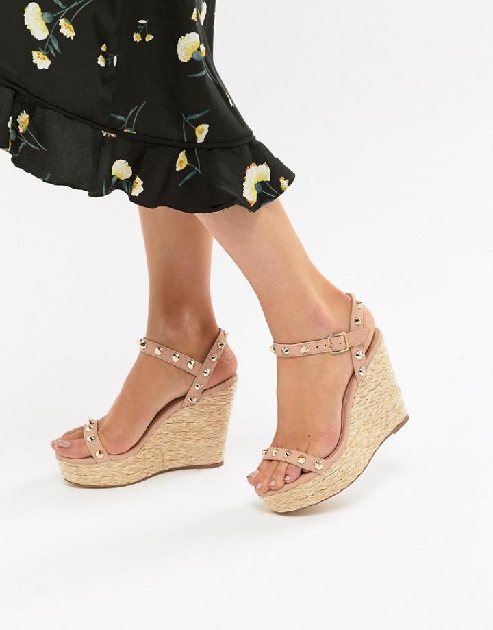 Missguided Studded Strap Wedge Sandal - Beige