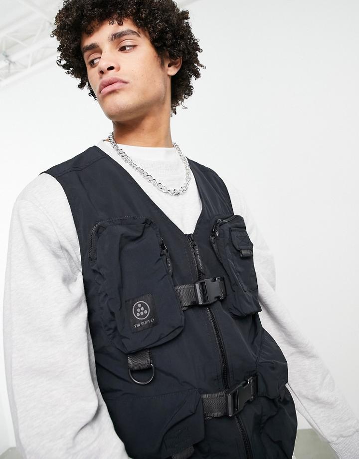 Topman Utility Vest In Black
