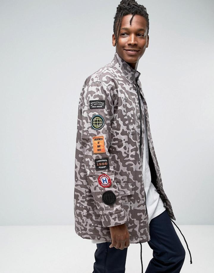 Hero's Heroine Camo Parka With Patches - Gray
