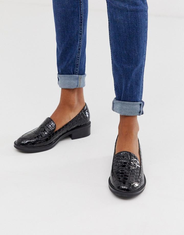 Raid Kiara Black Patent Croc Effect Loafers