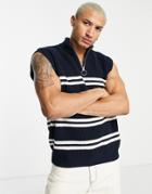 Topman Knitted Breton Stripe Tank Top In Navy And White