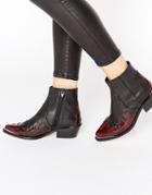 Asos Artessa Leather Western Ankle Boots - Red