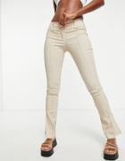 Topshop Bengaline Double Button Pinstripe Print Low Rise Flare Pants In Sand-brown
