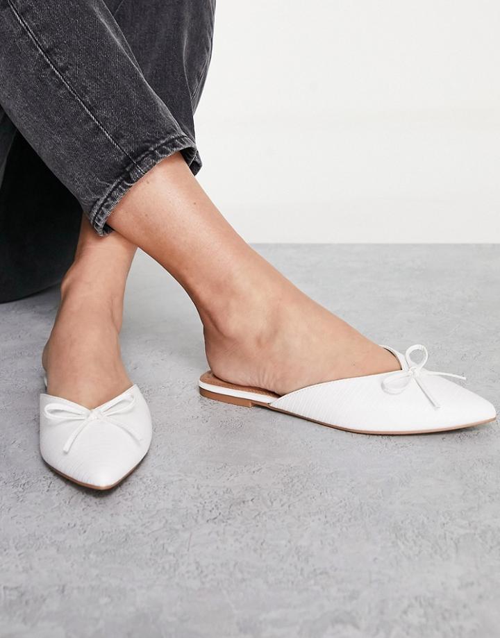 Asos Design Lewi Pointed Flat Mules In White Lizard