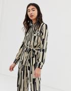 Monki Print Utility Oversized Belted Shirt In Beige