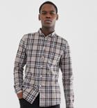 Asos Design Tall Slim Check Shirt In Beige - Brown
