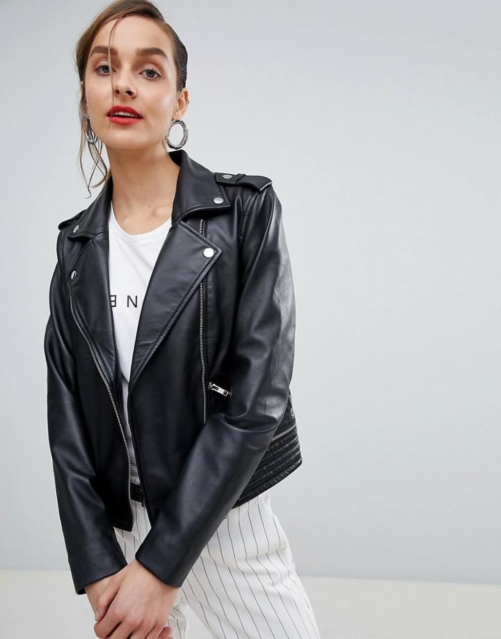 Selected Femme Leather Biker Jacket - Black