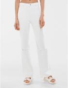 Bershka Ripped Stretch Flare Jean In White