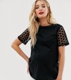 Asos Design Maternity T-shirt With Lace Sleeve-black