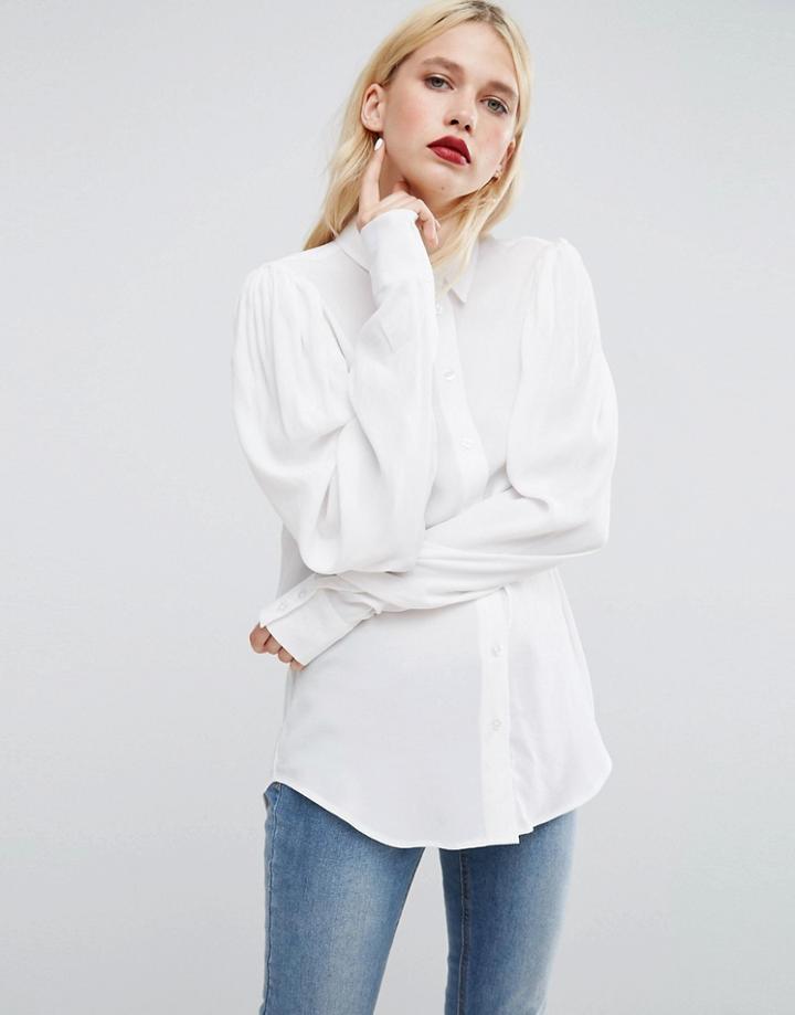 Asos Blouse With Exaggerated Sleeve - White