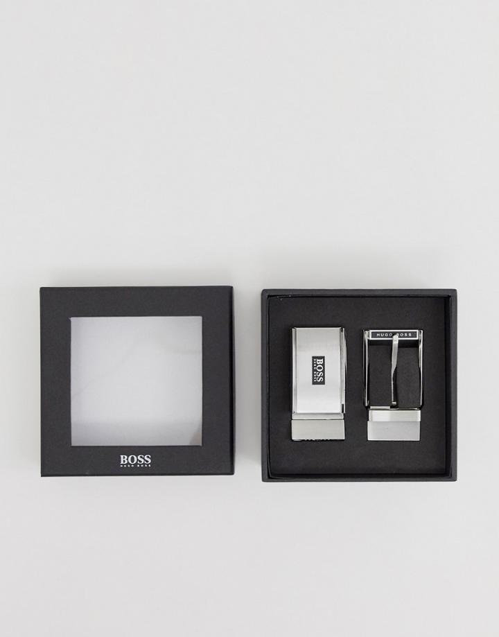 Boss Gregorio Reversible Dual Buckle Placket Leather Belt Gift Box In Black - Black