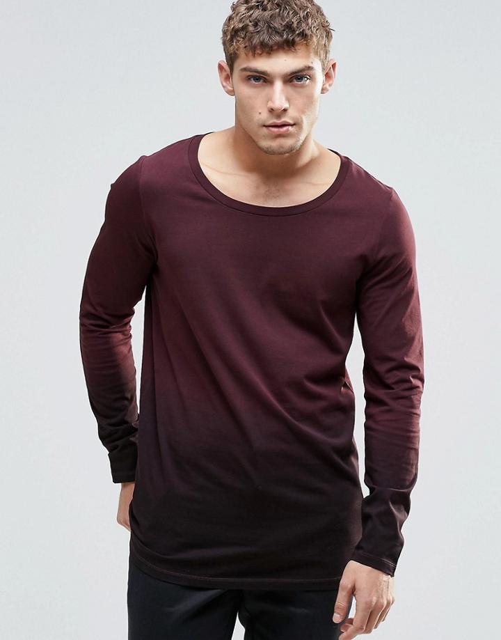 Asos Longline Long Sleeve T-shirt With Dip Dye - Black