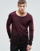 Asos Longline Long Sleeve T-shirt With Dip Dye - Black