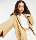 Asos Design Petite Canvas Oversized Bomber Jacket In Stone-brown