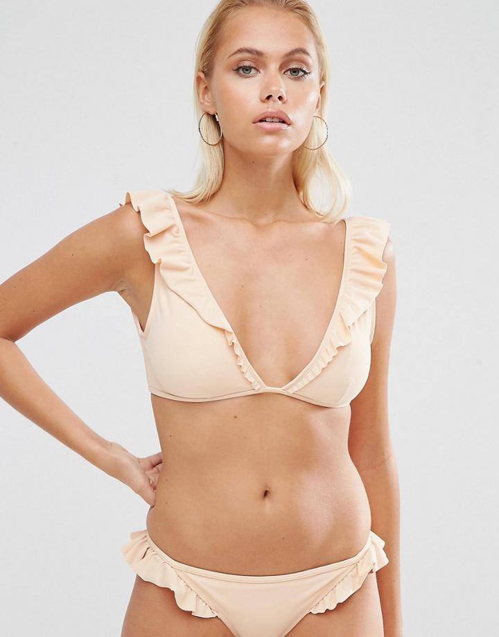 Asos Plunge V Frill Crop Bikini Top - Pink