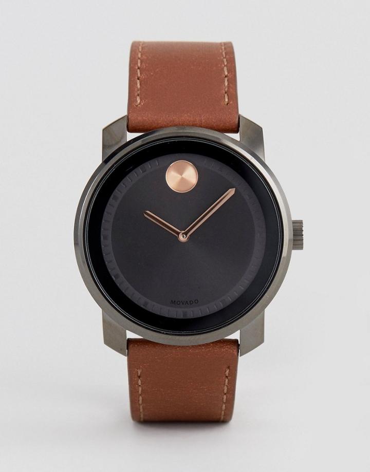 Movado Bold 3600378 Leather Watch In Tan - Tan