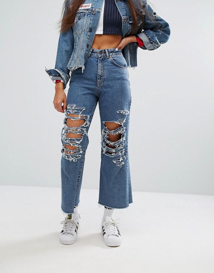 The Ragged Priest Skater Jeans With Extreme Shredding - Blue