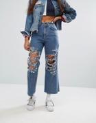 The Ragged Priest Skater Jeans With Extreme Shredding - Blue