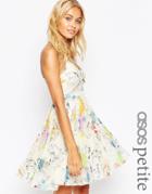 Asos Petite Sheer And Solid Pleated Cami Mini Dress In Tropical Print - Multi