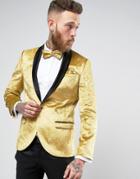 Noose & Monkey Super Skinny Tuxedo Blazer In Crushed Velvet - Gold