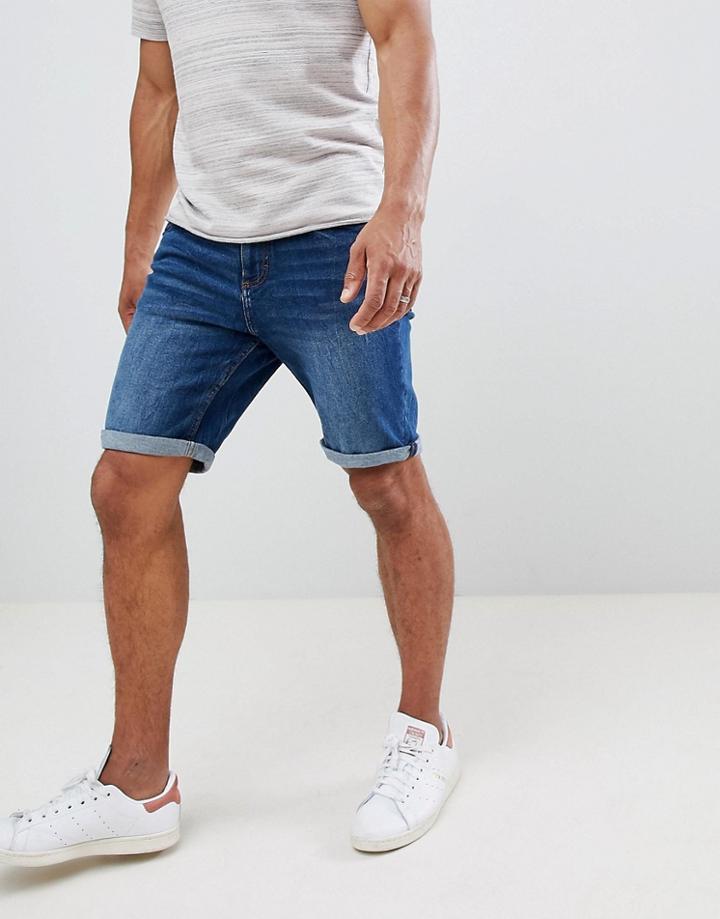 Mango Man Denim Shorts In Dark Blue - Blue