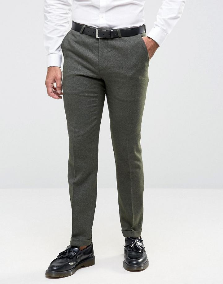 Noose & Monkey Skinny Pants In Flannel With Turn Up - Green