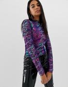 Asos Design Mesh T-shirt In Hyper Animal With Contrast Seams-multi