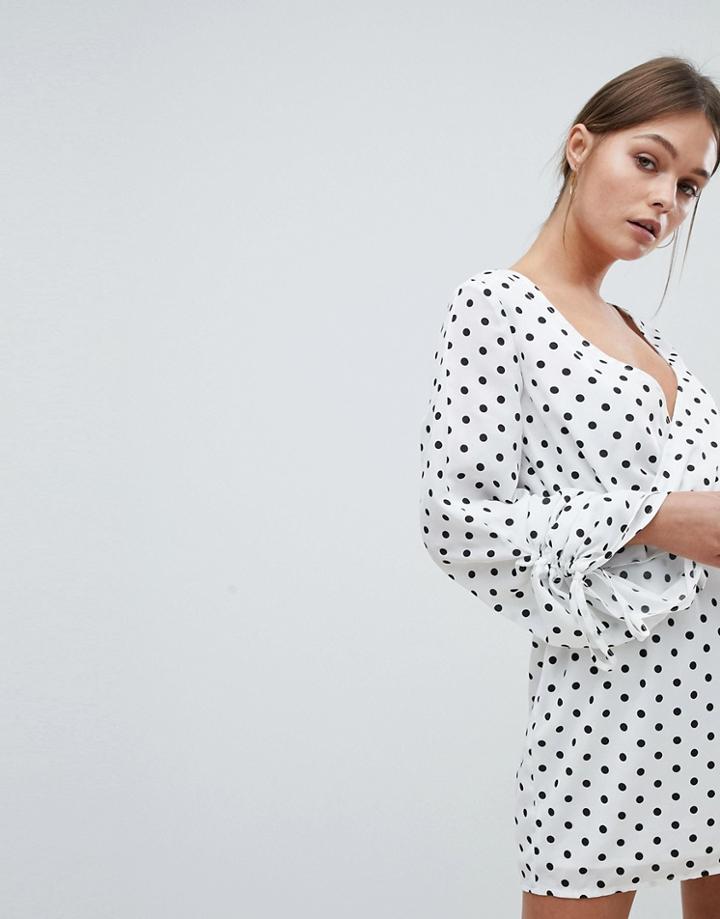 Prettylittlething Ruched Polka Dot Dress - Multi