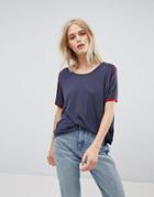 Weekday Retro T-shirt With Piping - Navy