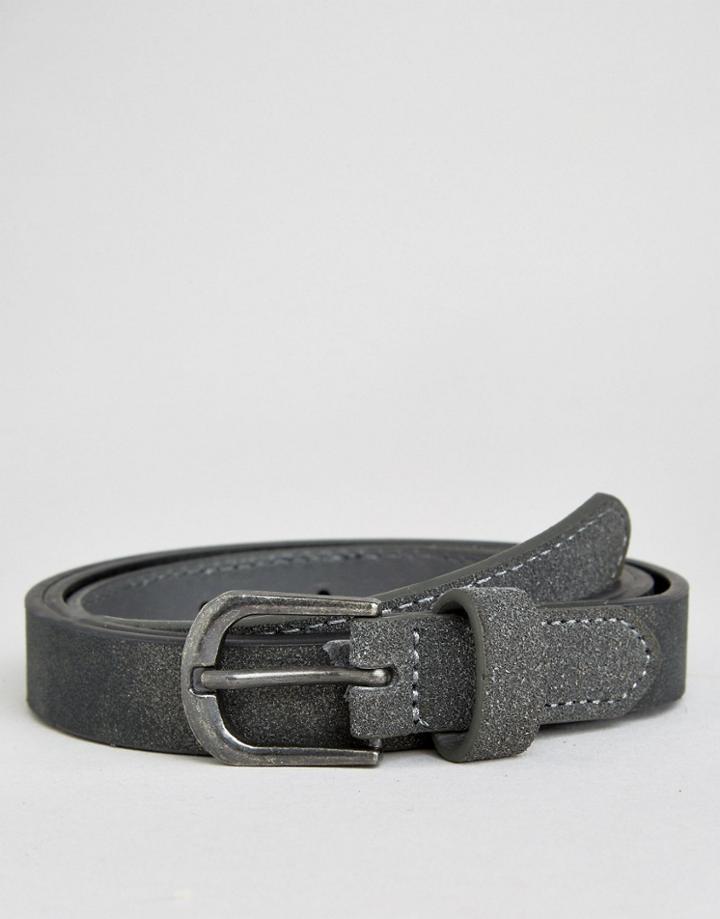 Asos Skinny Belt In Faux Suede - Gray