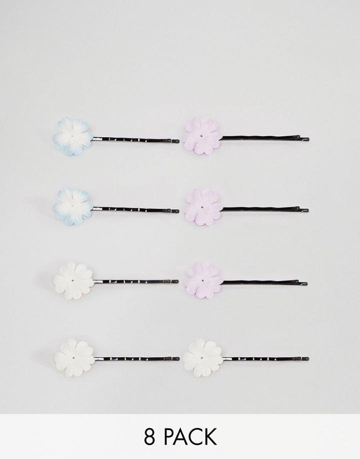 Asos Design Pack Of 8 Mixed Floral Hair Clips - Multi