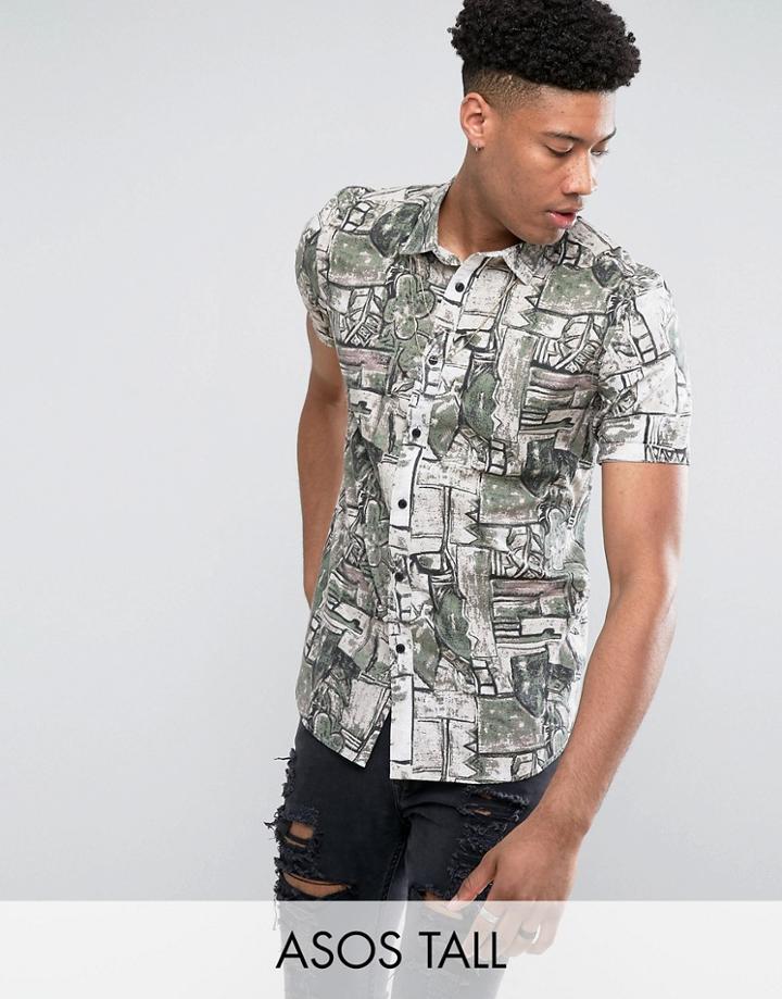Asos Tall Regular Fit Vintage Print Shirt - White