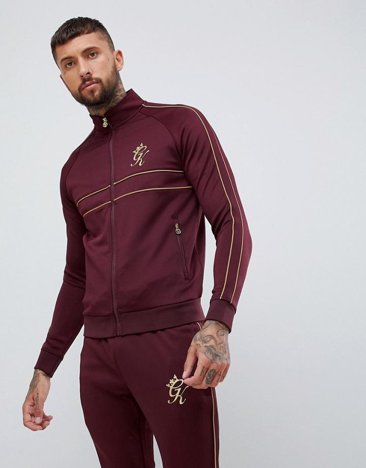 Gym King Muscle Track Top In Burgundy With Gold Side Stripes - Red