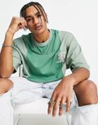 Asos Design Oversized T-shirt In Green Color Block With Cities Print
