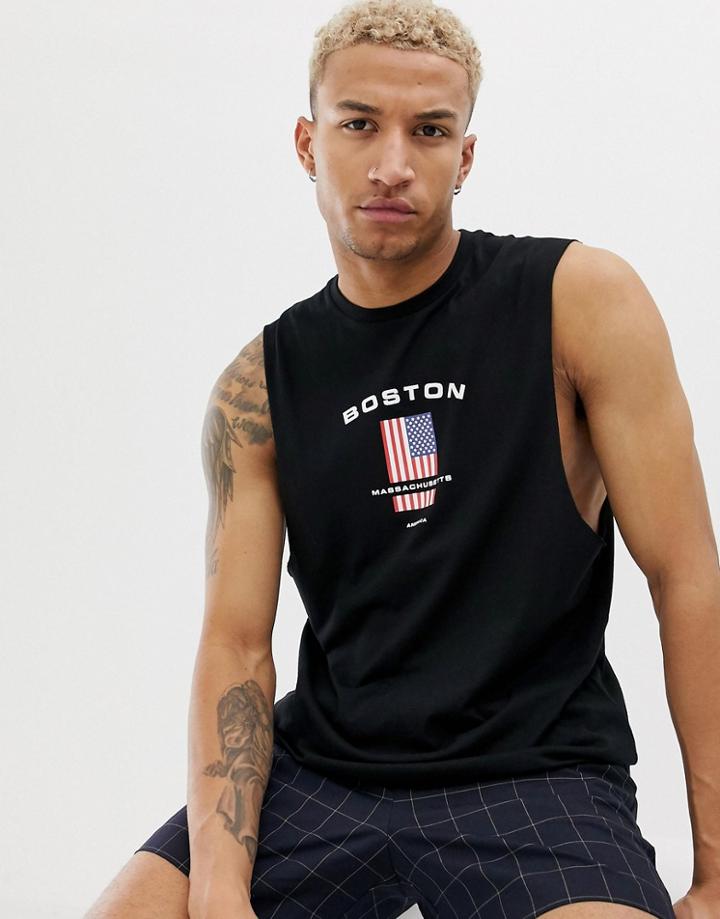 Asos Design Relaxed Tank With American Flag Print-black