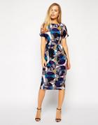 Asos Crepe Wiggle Dress In Spot And Floral Print - Multi