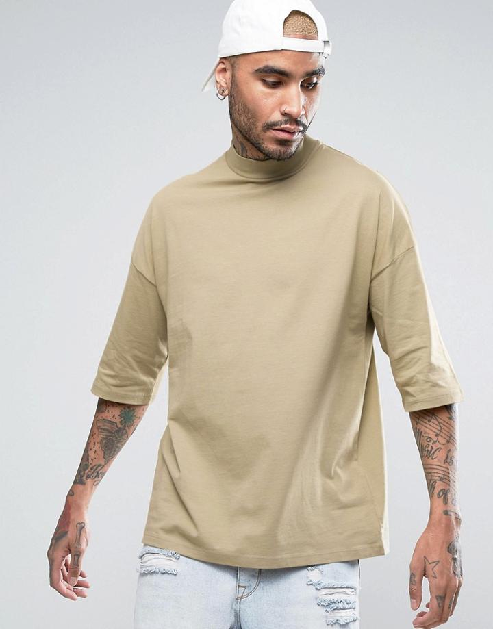 Asos Oversized T-shirt With Turtleneck - Beige