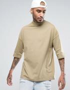 Asos Oversized T-shirt With Turtleneck - Beige