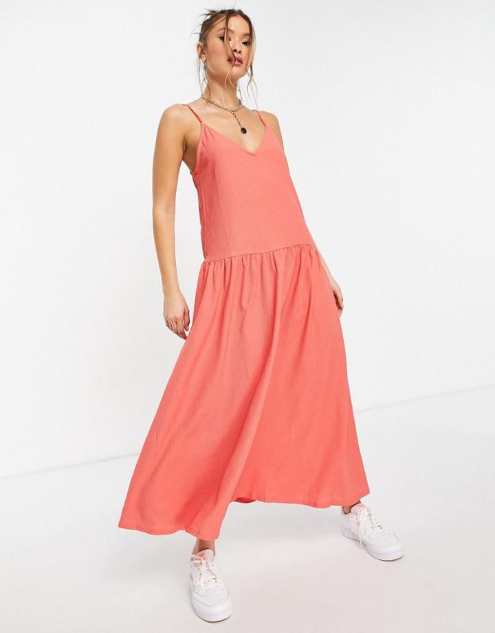 Mango Drop Waist Midi Cami Dress In Coral-orange