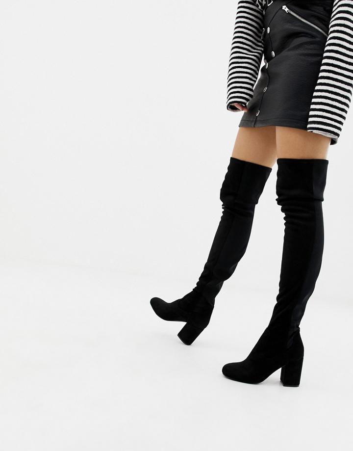 Asos Design Slim Kadi Heeled Over The Knee Boots - Black